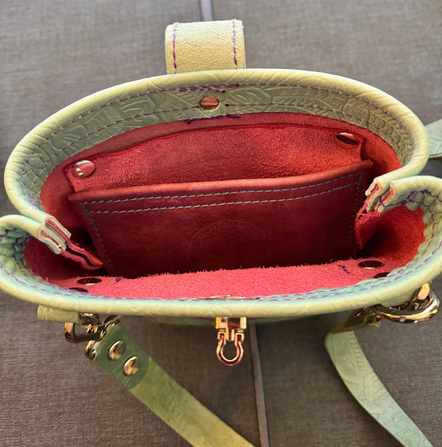 Berry Bucket Tote in Purple with Embossed Floral Accents