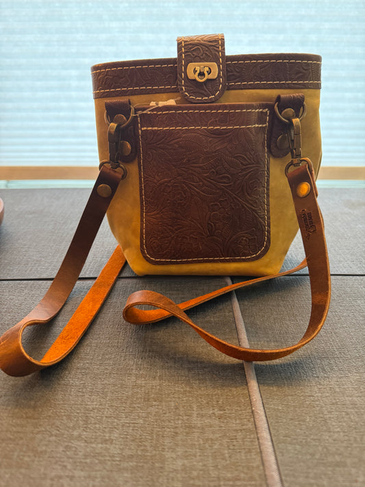 Berry Bucket Tote in Sunset with Embossed Floral Accents